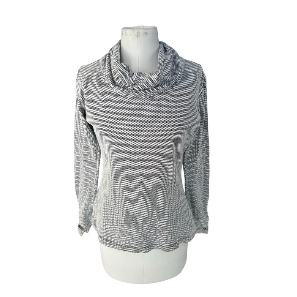 Albion Fit Cowl Neck Long Sleeve Top – Black/White Geometric Dot Women's Size M